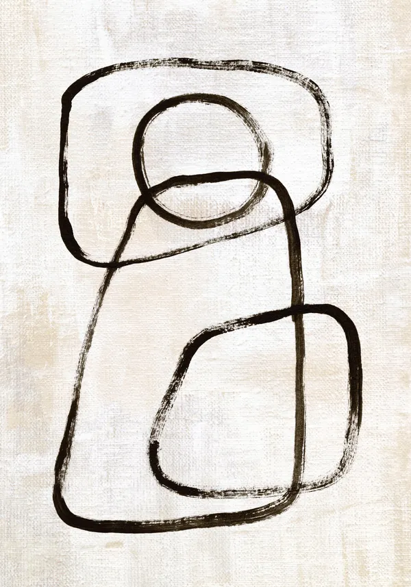 Minimal black line-art print on beige textured paper